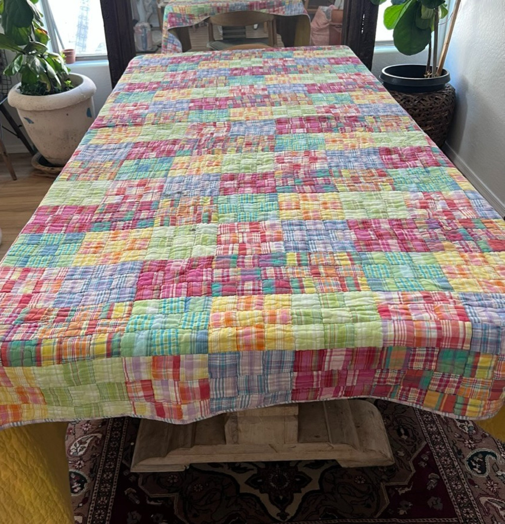 Vintage LNT Home Quilt Square Plaid Patchwork Reversible 88" x 100"